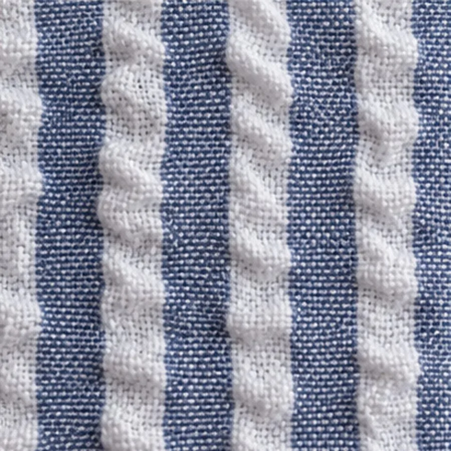 Blue and white seersucker, puckered stripes alternating with flat ones