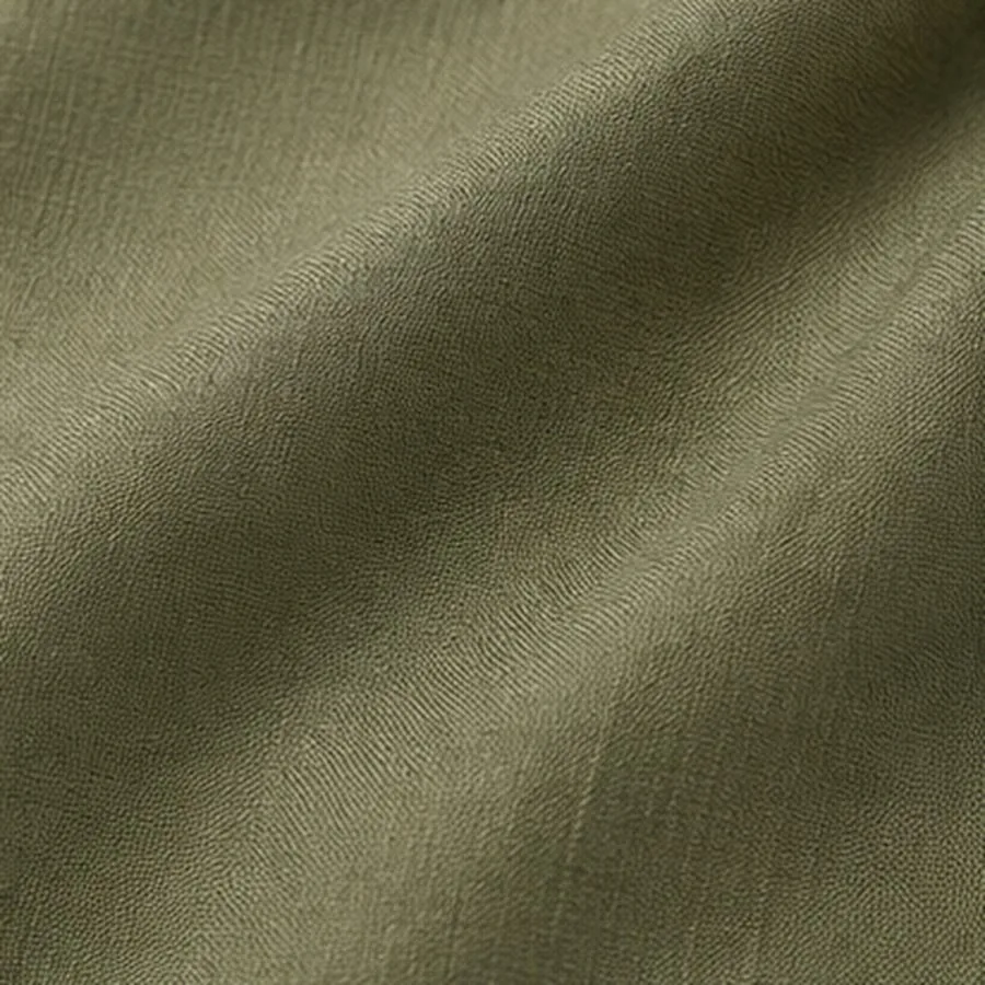 Olive viscose, a fine plain weave with a soft sheen
