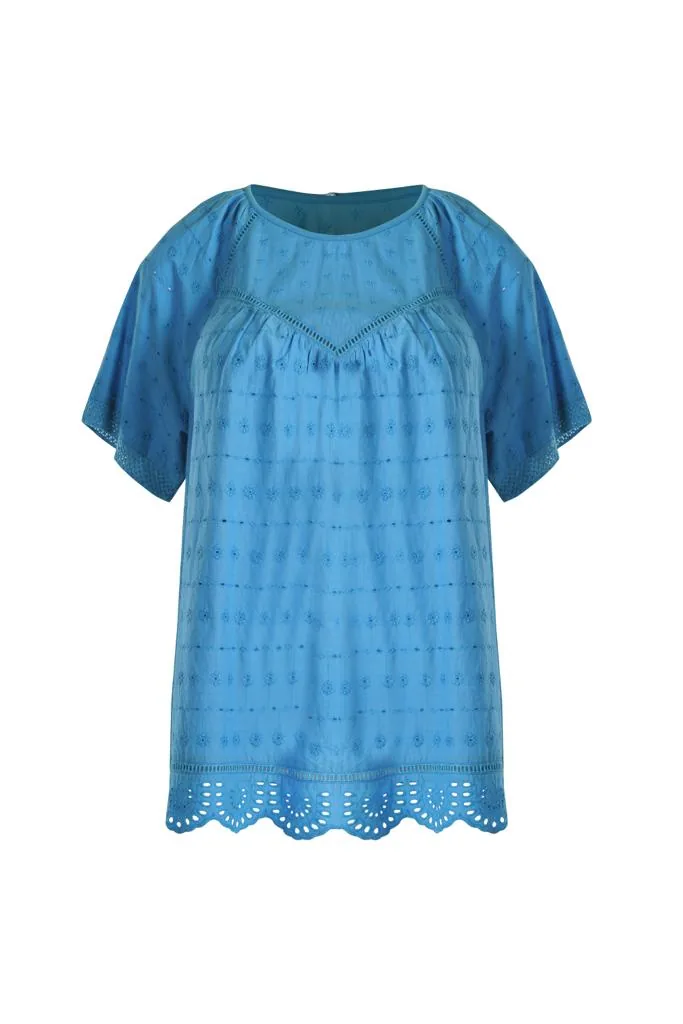 Blue schiffli Symphony Top