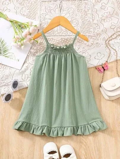 Girl Cute Casual Spaghetti Strap Green Dress