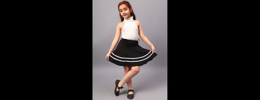 Girls Striped Flared Skirt With Attached Shorts