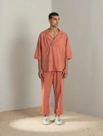 Terracotta camp-collar co-ord set