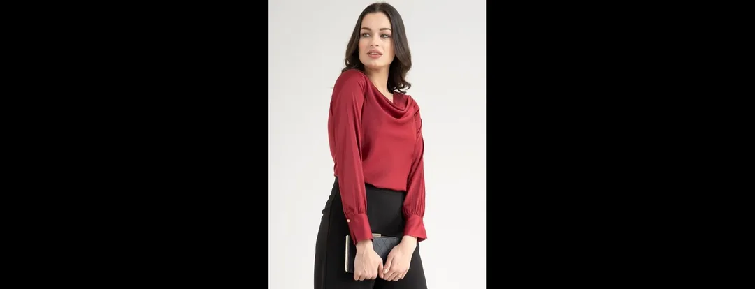 Maroon Satin Cowl Neck Top