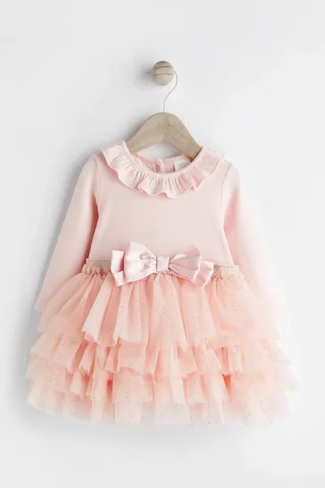 Peach Petals Double Layer Mesh and Jersey Kids Dress