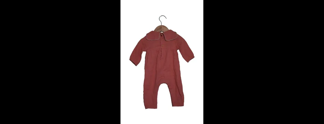 Rust Red Long Sleeve Baby Romper with Piped Collar