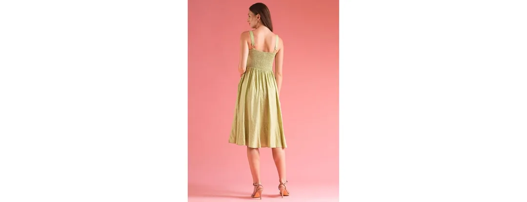 Women Green Smocked Fit & Flare Midi Dress
