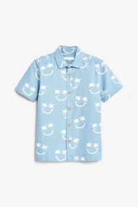 Short Sleeve Blended Linen Printed Shirt (3-16yrs) - Thumbnail