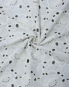 GREIGE COTTON SCHIFFLI EMBROIDERY FABRIC (WIDTH-58 INCHES) - Thumbnail