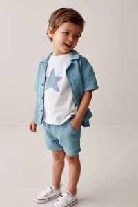 Short Sleeve Textured Shirt and Shorts Set (3mths-12yrs) - Thumbnail