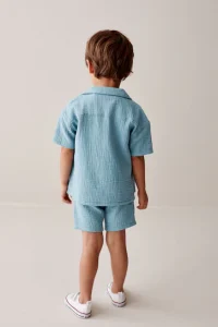 Short Sleeve Textured Shirt and Shorts Set (3mths-12yrs) - Thumbnail