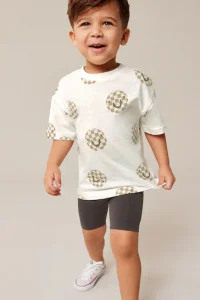 Ecru White/Brown T-Shirt And Cycling Shorts Set (3mths-7yrs) - Thumbnail