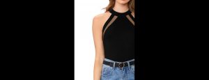 Black Polyester Solid Top For Women - Thumbnail