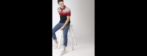 Navy Blue, Red & Grey Colour  Polo Collar T-shirt - Thumbnail
