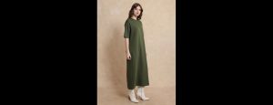AFRINCA PRIMARY OLIVE Short Sleeves T-shirt Midi Cotton Dress - Thumbnail