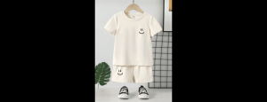 Smiley Face Cream Co-Ord Set for Kids (2-Piece) - Thumbnail