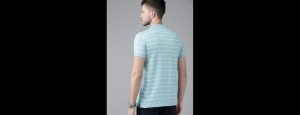 Blue & White Striped Polo Collar T-shirt - Thumbnail