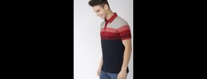 Navy Blue, Red & Grey Colour  Polo Collar T-shirt - Thumbnail