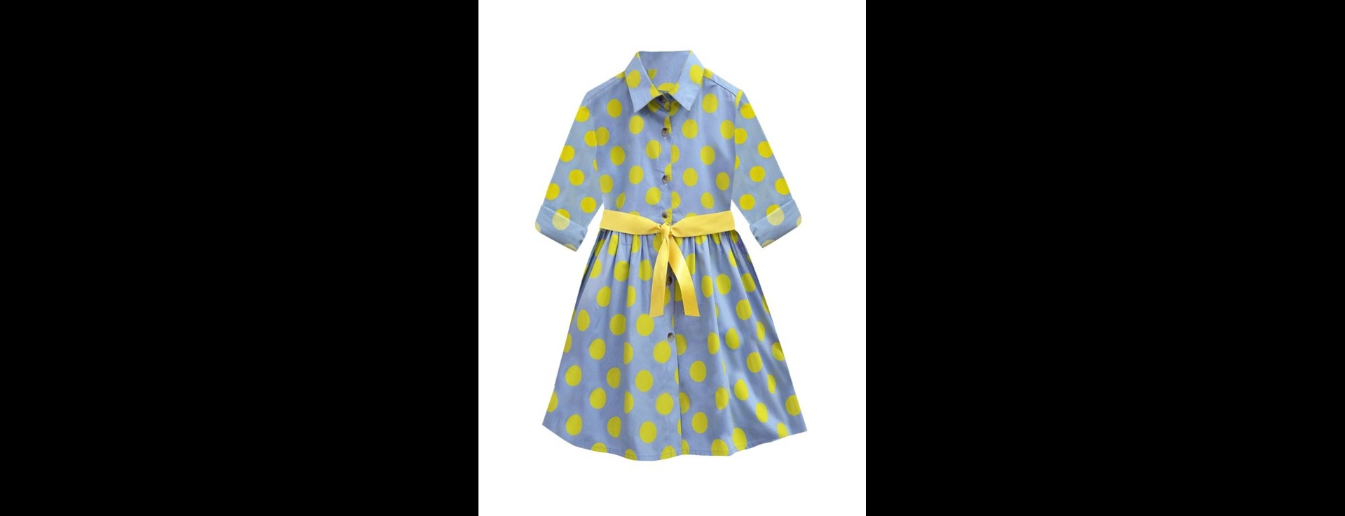 Girls Blue & Yellow Polka Dot Shirt Dress