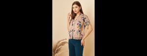 Women Casual Multi Colour Mandarin Neck Floral Regular Top - Thumbnail