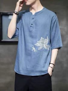 Men Henley Neck Bamboo T-shirt - Thumbnail