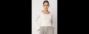 Off-White Ribbed Knitted Top - Thumbnail