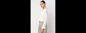 Off-White Ribbed Knitted Top - Thumbnail