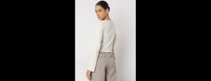 Off-White Ribbed Knitted Top - Thumbnail