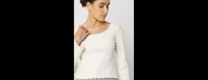Off-White Ribbed Knitted Top - Thumbnail