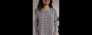 Women Checked A-Line Cotton Dress - Thumbnail