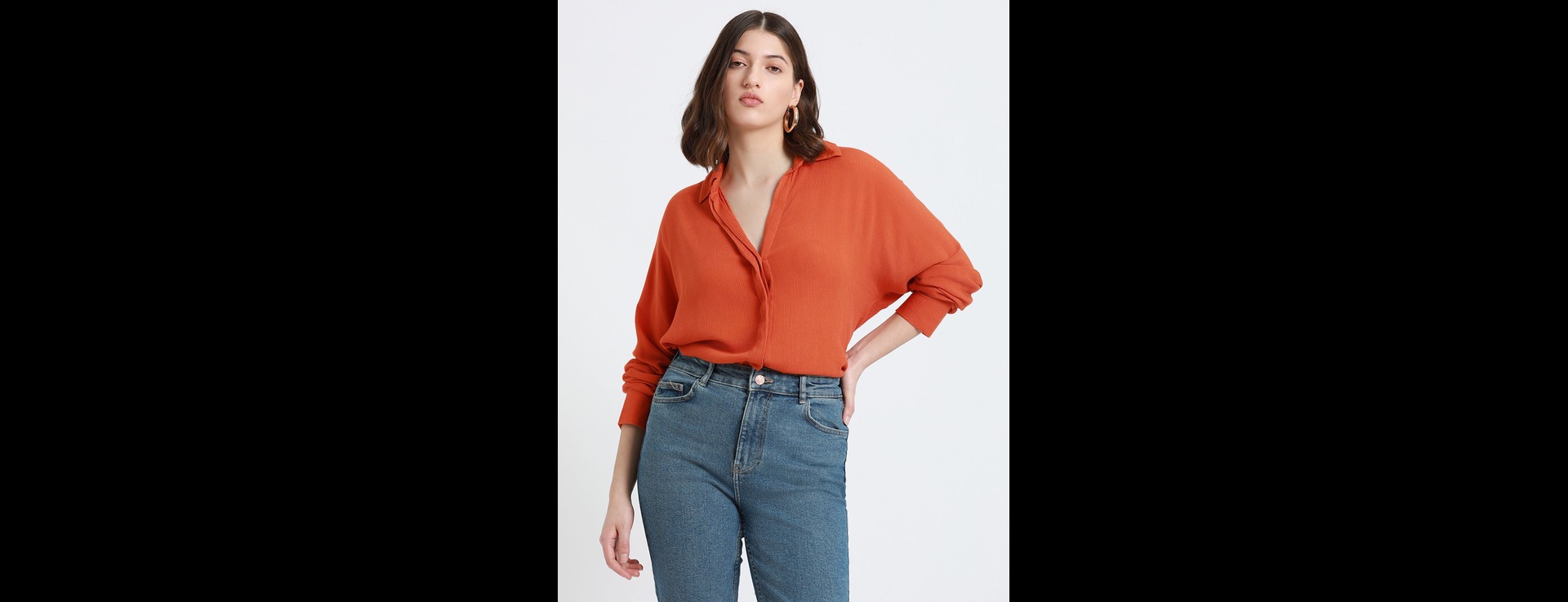 Rust Full Sleeves Oversized Solid Casual Shirt