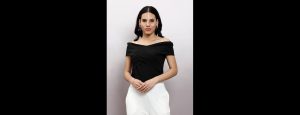 Women Solid Half Sleeves Black Top - Thumbnail