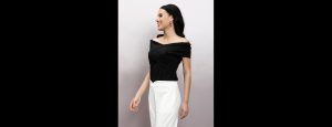 Women Solid Half Sleeves Black Top - Thumbnail