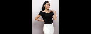 Women Solid Half Sleeves Black Top - Thumbnail