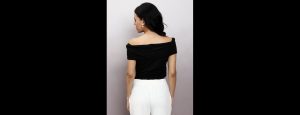 Women Solid Half Sleeves Black Top - Thumbnail