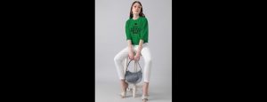 Green Womens Cotton Blend Typography Oversized T-Shirt - Thumbnail