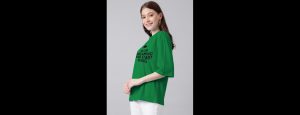 Green Womens Cotton Blend Typography Oversized T-Shirt - Thumbnail