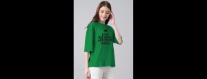 Green Womens Cotton Blend Typography Oversized T-Shirt - Thumbnail