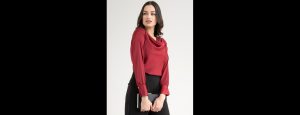 Maroon Satin Cowl Neck Top - Thumbnail