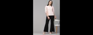 Women Peach Self Design Lace Regular Smart Casual Top - Thumbnail
