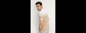Horizontal Striped Polo Collar Cotton T-Shirt - Thumbnail