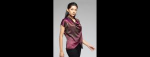 Cowl Neck Multi-Coloured Geometric Print Drop Shoulder Sleeves Party Top - Thumbnail