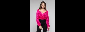 Sweetheart Neck Fuchsia Sequinned Long Sleeves Party Top for Women - Thumbnail