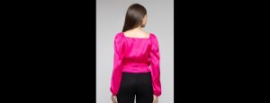 Sweetheart Neck Fuchsia Sequinned Long Sleeves Party Top for Women - Thumbnail