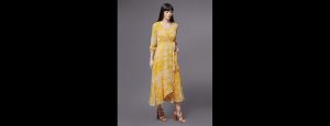 Women's Yellow and White V neck Floral Printed Layered Maxi Dress - Thumbnail