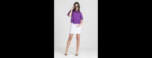 Women Purple Half Sleeves Casual Cotton Lace Shirt - Thumbnail
