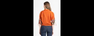 Women Rust Solid Three-Quarter Sleeves Casual Top - Thumbnail