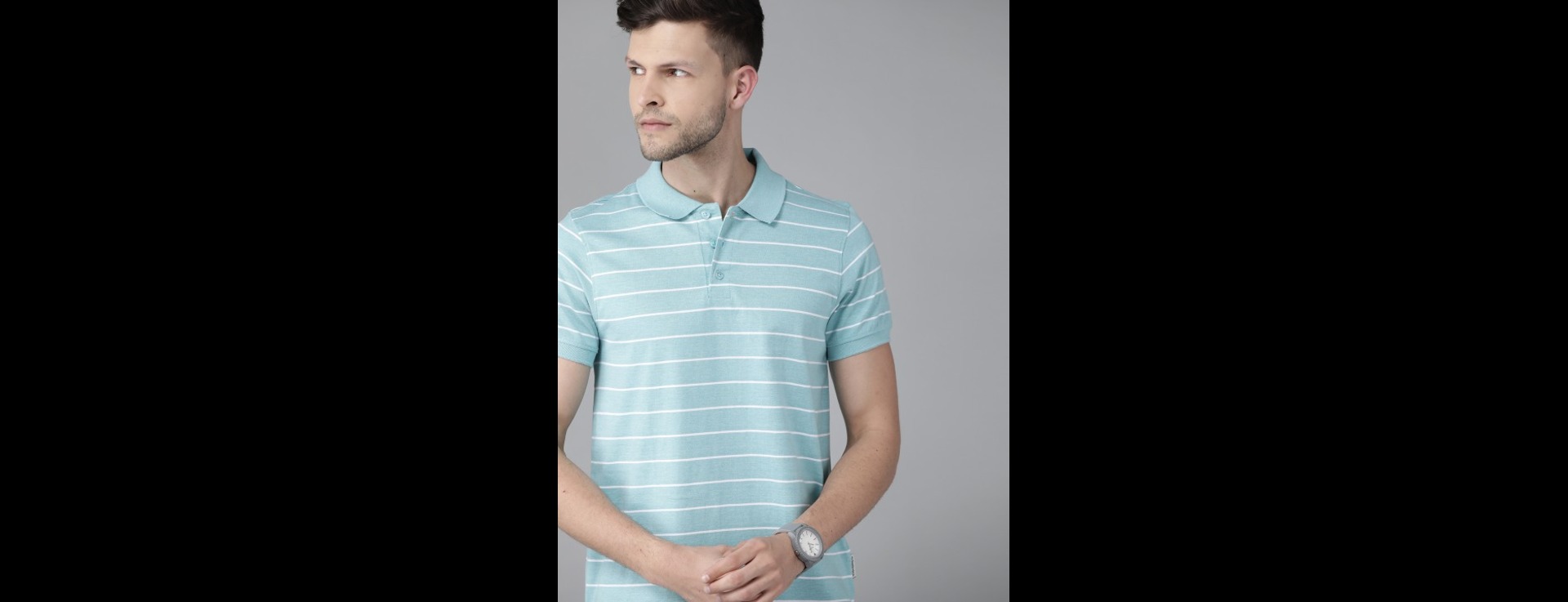 Blue & White Striped Polo Collar T-shirt