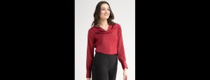 Maroon Satin Cowl Neck Top - Thumbnail