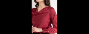 Maroon Satin Cowl Neck Top - Thumbnail