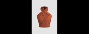 Orange Cross Halter Shirred Back Crop Top - Thumbnail